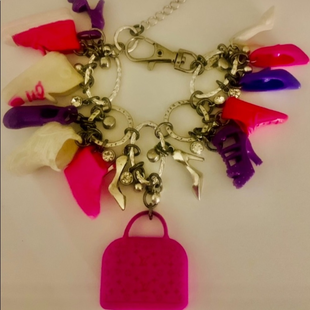 Barbie shoe & designer purse inspired charm bracelet for children & adults.NWWT